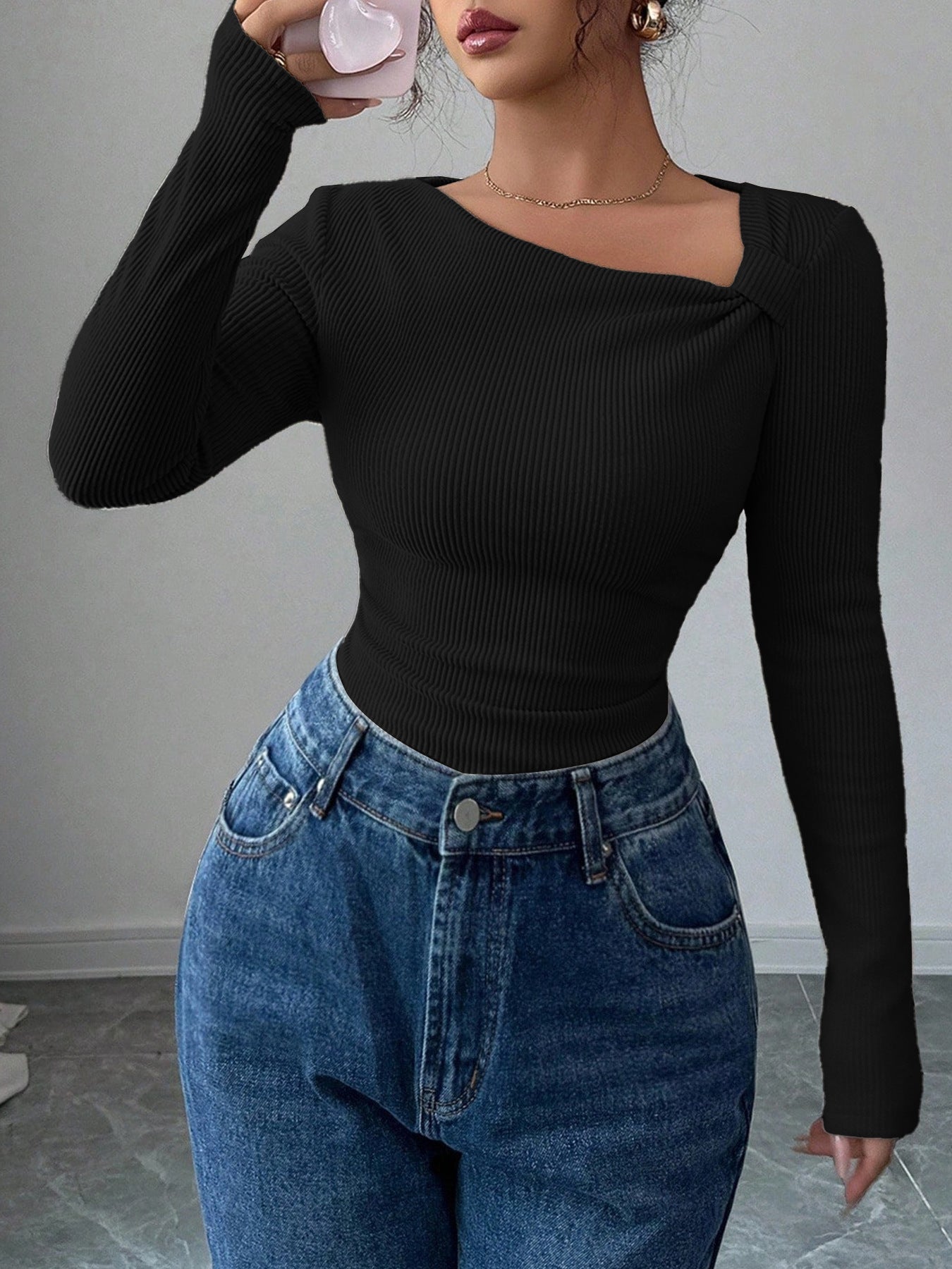Korean Style Pleating Irregular Design Top