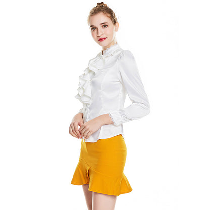 Women's Fashion Solid Color Long Sleeve Silk-like Shirt