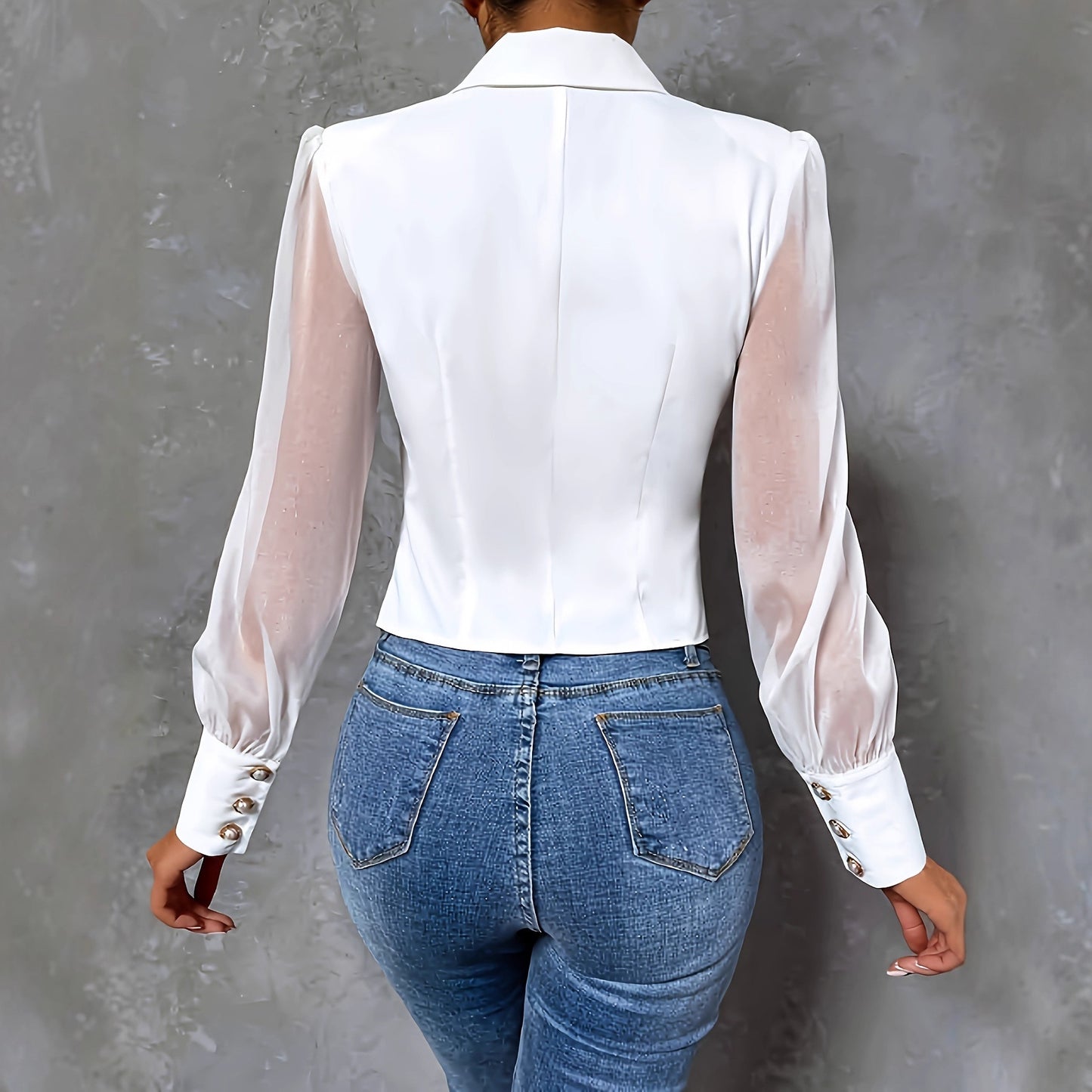 Single-breasted Mesh Sleeves Slim Top Sexy Lining
