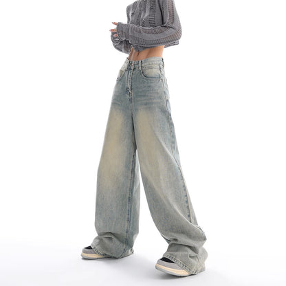 Retro Denim American Style Loose Slimming Mop Wide Leg Pants