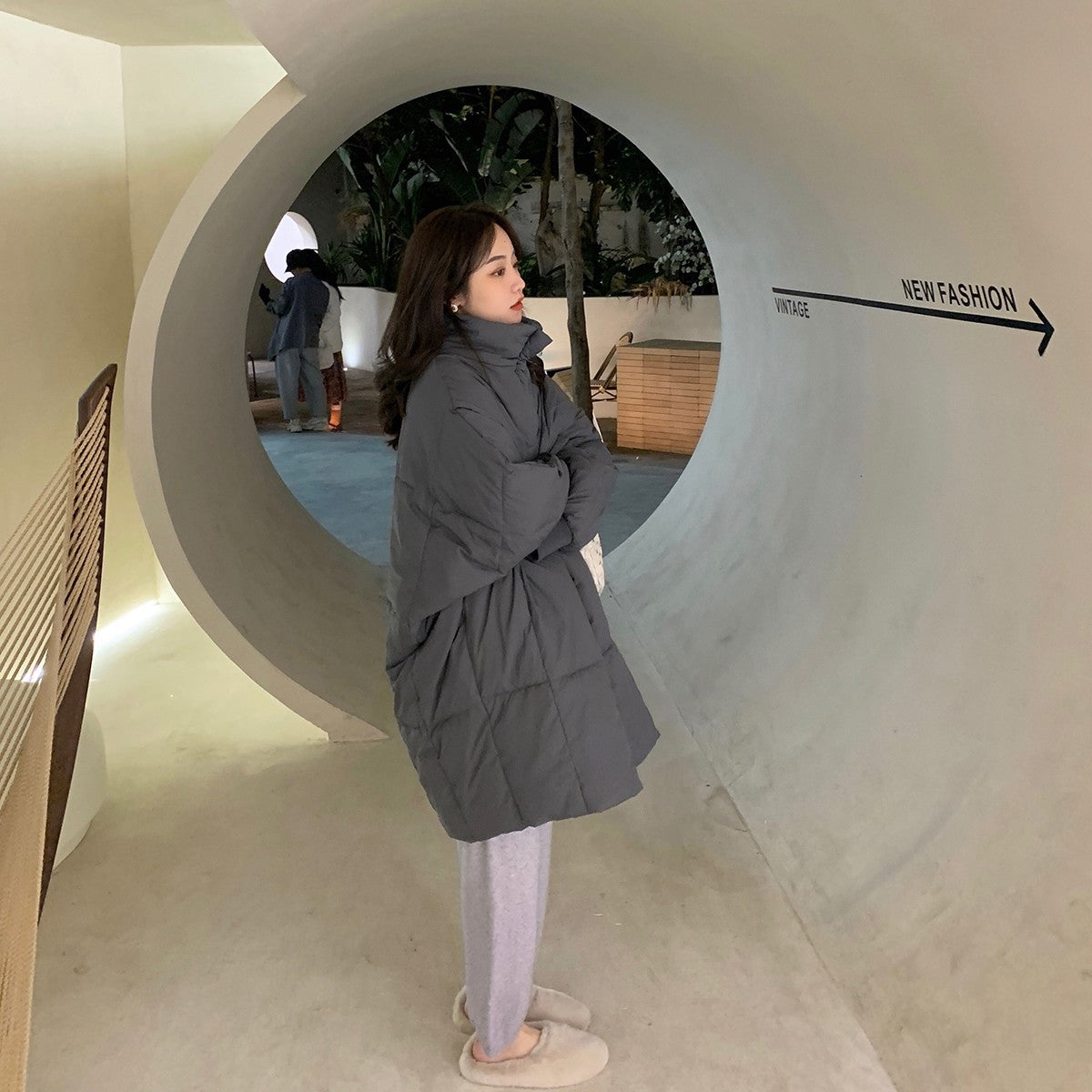 Loose Korean Style Thick Retro Over The Knee Simple Coat