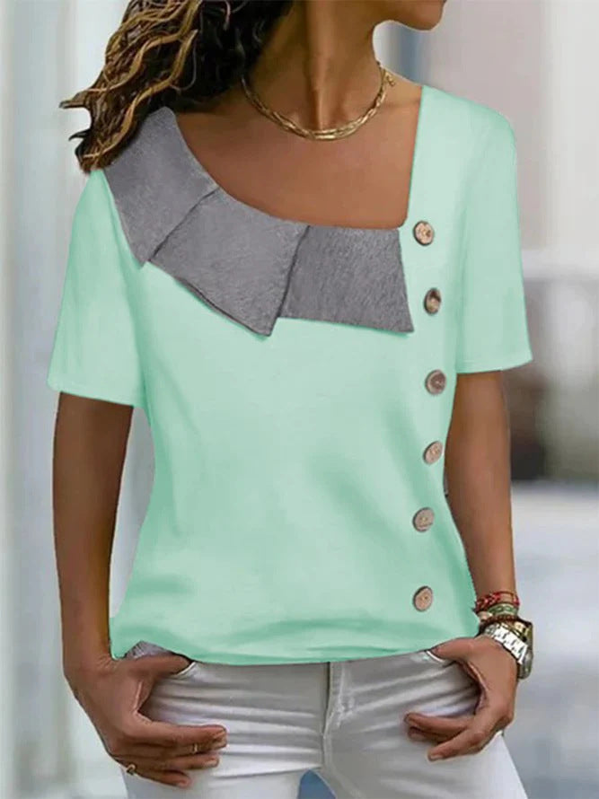 Fashion Diagonal Collar Short Sleeves