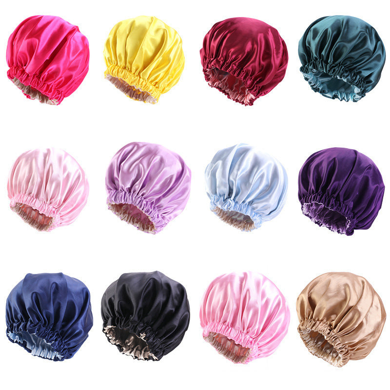 No Plus-sized Elastic Wide-brimmed Double-layer Satin Bandeau Hat