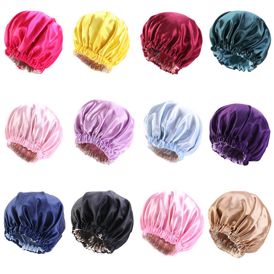 No Plus-sized Elastic Wide-brimmed Double-layer Satin Bandeau Hat