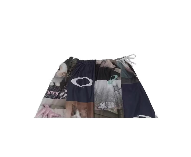 Rabbit Cat Printed Cute A Pendulum Length Skirt