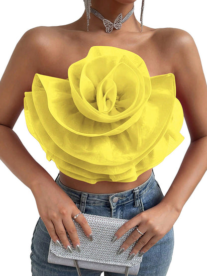 Three-dimensional Organza Flower Small Sling Chest-wrapped Vest