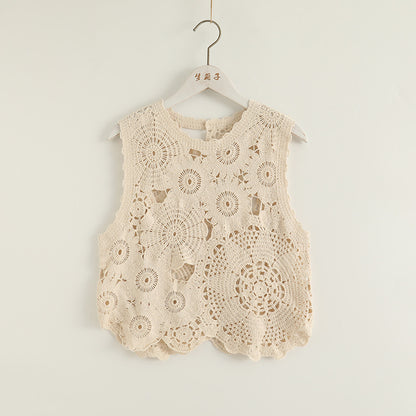 Women's Round Neck Slim Fit Pullover Sleeveless Lace Shirt
