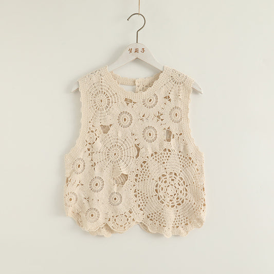 Women's Round Neck Slim Fit Pullover Sleeveless Lace Shirt