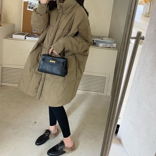 Loose Korean Style Thick Retro Over The Knee Simple Coat
