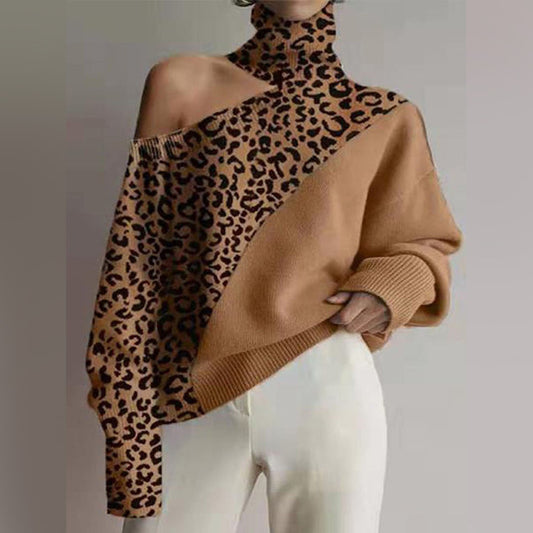 Women's Turtleneck Off Shoulder Knit Long Sleeve Sweater Top