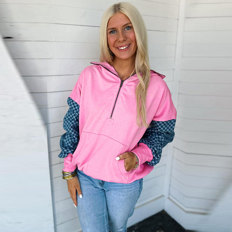 Women's Half-zip Hooded Sweater Regular Sleeve