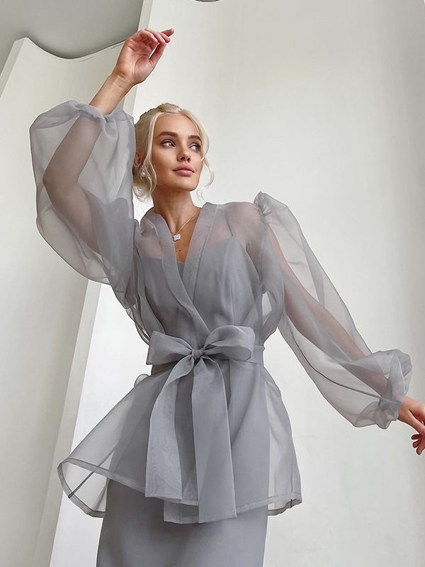 Women's Fashion Casual Sheer Mesh Shirt Coat
