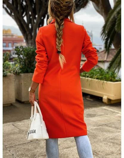 Long candy color lapel woolen coat