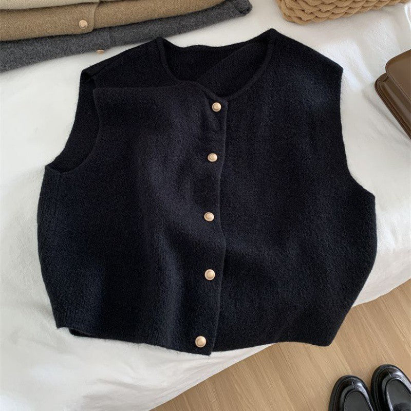 Women's Round Neck Knitted Vest Cardigan