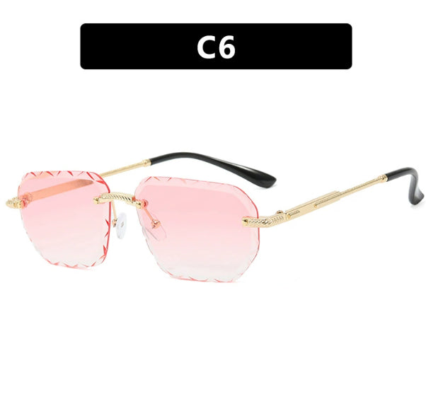 Frameless Trimming Square Small Frame Sunglasses Metal Female