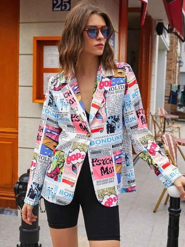 Newspaper No Positioning Printing Ladies Thin Small Suit Jacket Women's Clothing