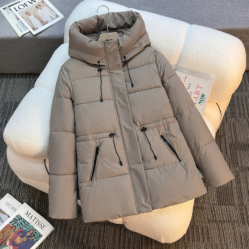 Mid-length Hooded Cotton Coat With Thickening And Slimming Effect