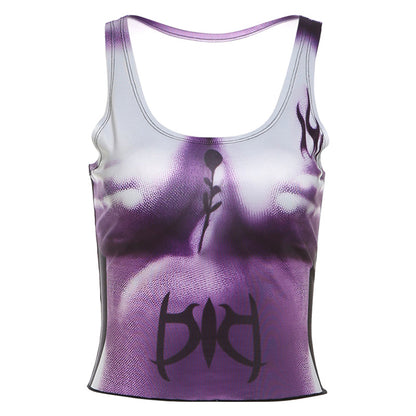 3D Printing Gradient Bare Midriff High Waist Slim Women's T-shirt