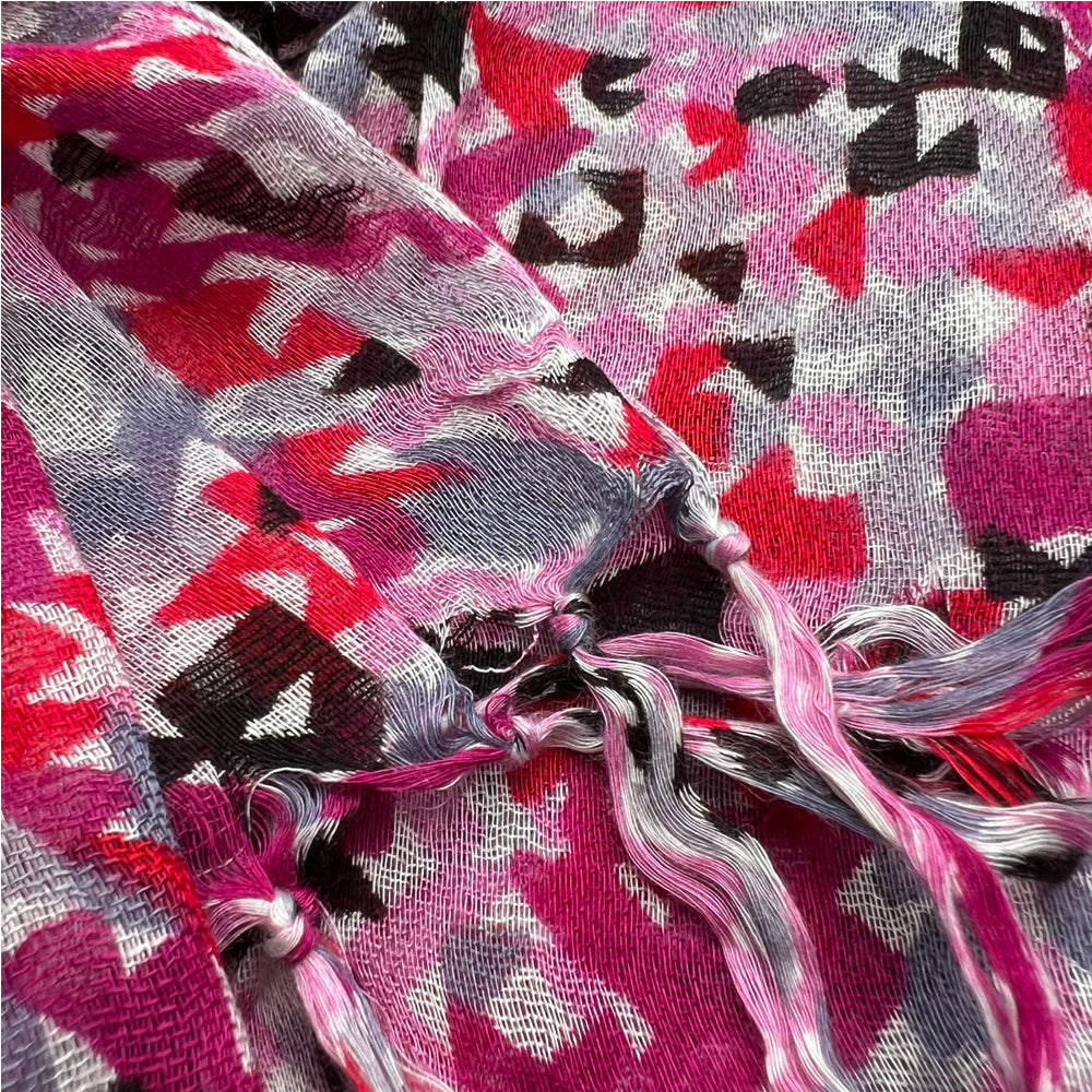 Red Printed Viscose Scarf - Flowy Long Scarf For Dresses 67inchx24inch