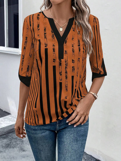 Double Matching Contrast Color Positioning Flower Half-sleeve Shirt Women's Top