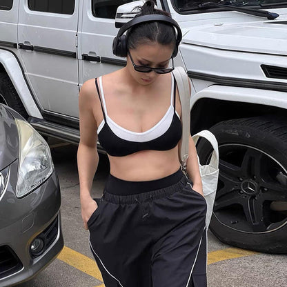 Contrast Color Sling Top Fake Two-piece Sports