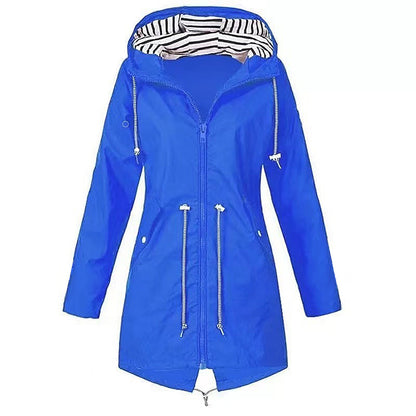 Womens Waterproof Raincoat Casual Basic Outdoors Drawstring Trench Lightweight Drawstring Jackets Hiking Clothes For Women
