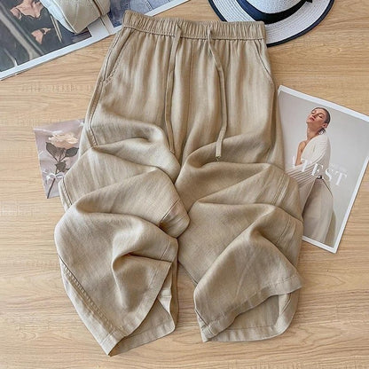 High Waist Drape Linen Cropped Straight Pants