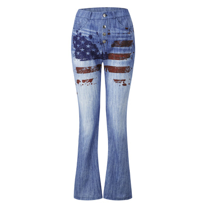 Imitation Jeans Plus Size Women's Casual Pants Floral Thin Trousers