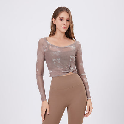 Fake Two-piece Sports T-shirt Women's Long Sleeve With Chest Pad
