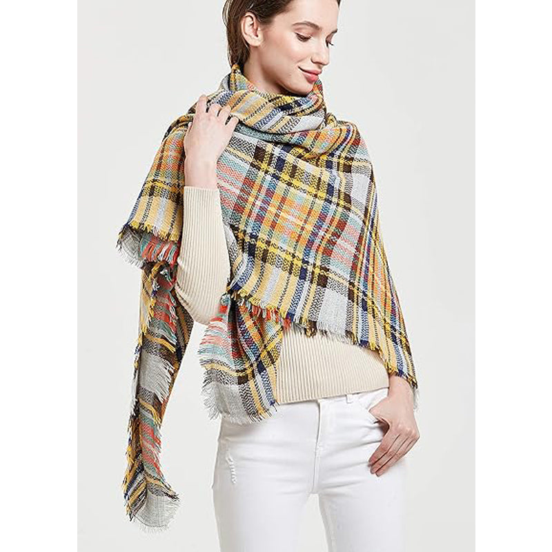 59 X 59in Yellow Blue Womens Fall Winter Scarf