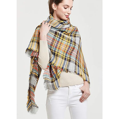 59 X 59in Yellow Blue Womens Fall Winter Scarf