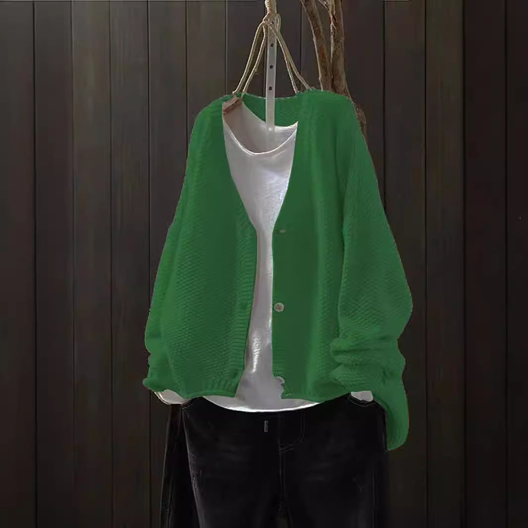 Cross-border Early Autumn New Casual Versatile Solid Color V-neck Long-sleeved Single-breasted Knitted Cardigan Sweater