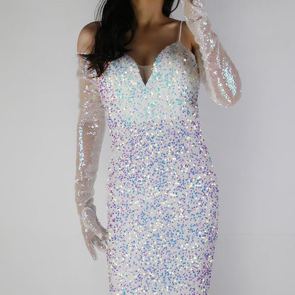 Sequined Sleeve Cover Lace Mesh Specialty