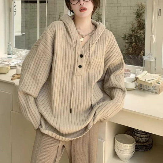 Thick Loose Mid-length Long Sleeve Top Idle Style Hooded Sweater