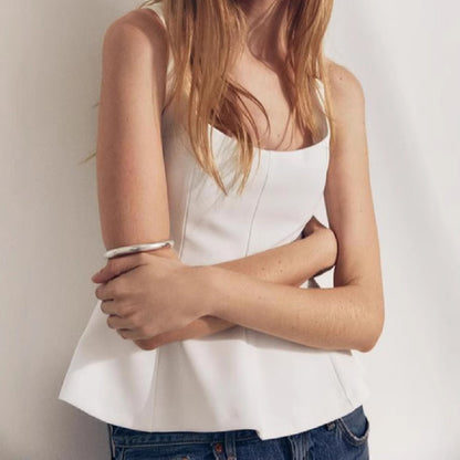 Pleated Slim-fit Square Collar Sleeveless Small Top