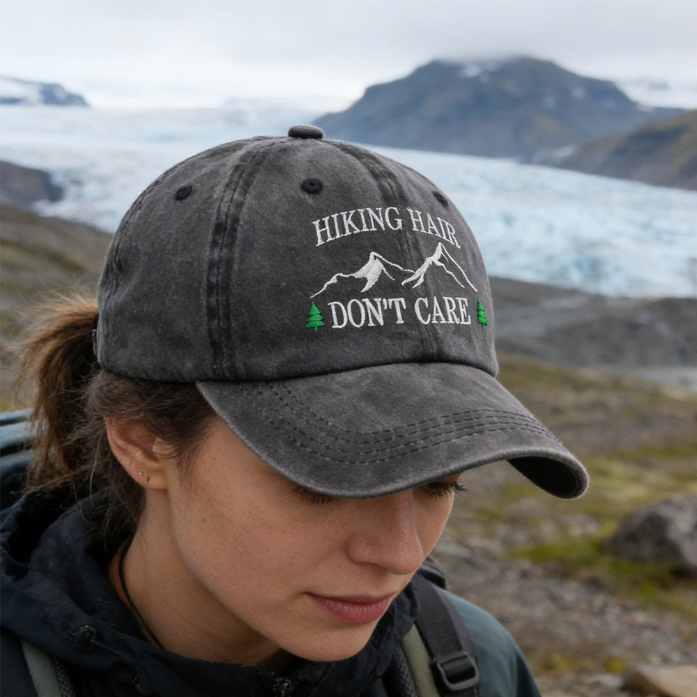 2pcs Camper Accessories Hiking Hair Hats Mountain Trees For Women Men, Adjustable Embroidered Wash Cotton Baseball Cap