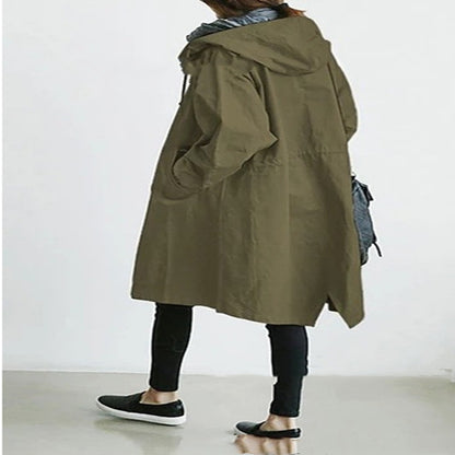 Women Windbreaker Jacket Casual Loose Button Pockets Hooded Quick Dry Windproof Waterproof Clothes For Outdoor Hiking Camping