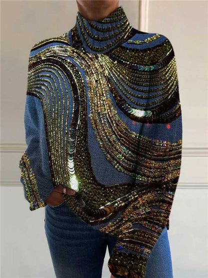 Women's Christmas Printed Turtleneck Sweater