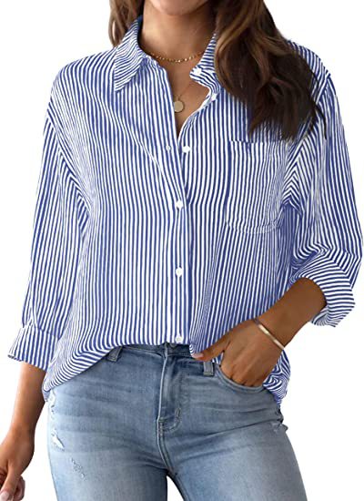 Striped Loose Casual Long Sleeves Shirt For Women