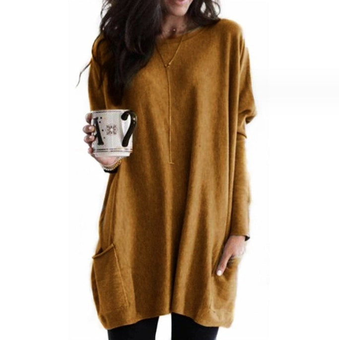 European And American Long-Sleeved Casual Pocket T-Shirt