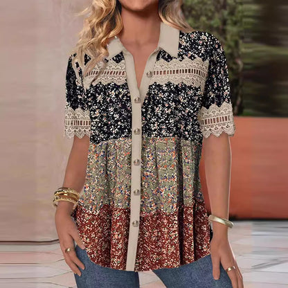 Trade Cross-border Casual Shirt Collar Short Sleeve Regular Open Digital Printing