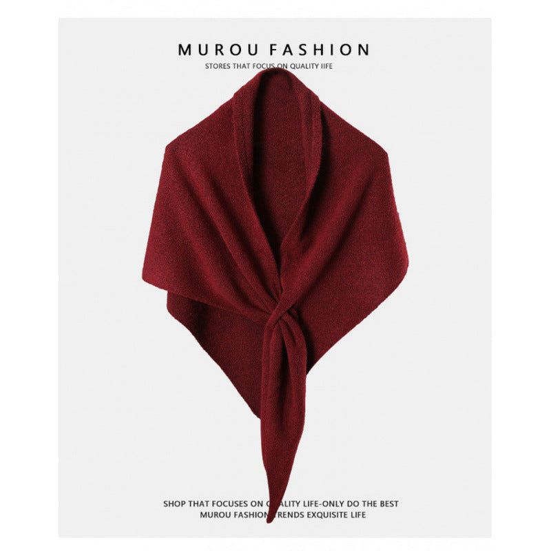 Women's Solid-Color Wool Triangle Neck Scarf For Autumn And Winter