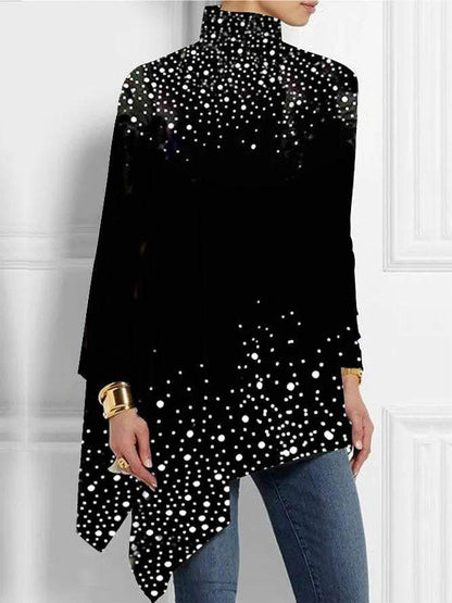 Christmas Abstract 3D Printed Loose Turtleneck Urban Casual Women's T-shirt