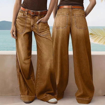 Loose Slimming Ladies Wide-leg Straight Pants Denim Ankle-length Pants