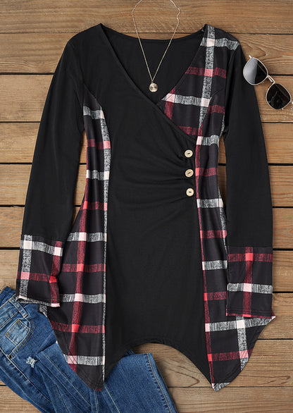 Women's Fashion Plaid Patchwork Waist-slimming Top
