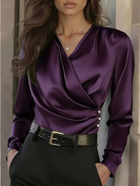 French Light Luxury V-neck Slim Fit Ins Style Versatile Shirt