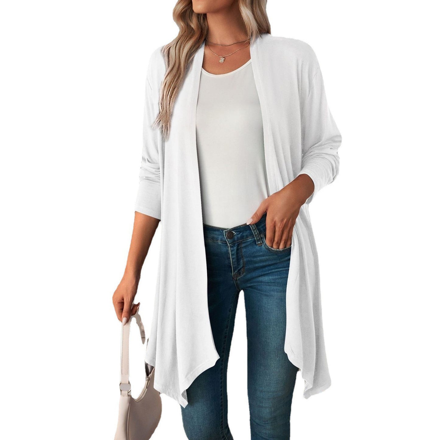 Solid Color Long Sleeve Cardigan Jacket Long Shirt Women