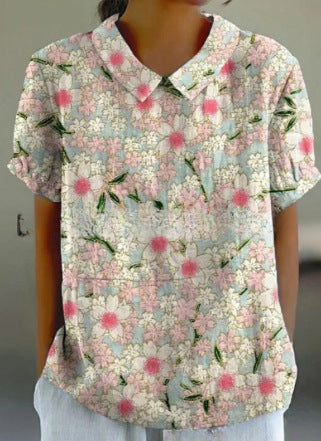 Digital Printing Loose Casual Women's T-shirt Polo Shirt