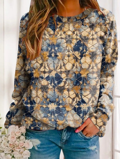Loose Printed Long Sleeve Round Neck Sweatshirt Women's Top