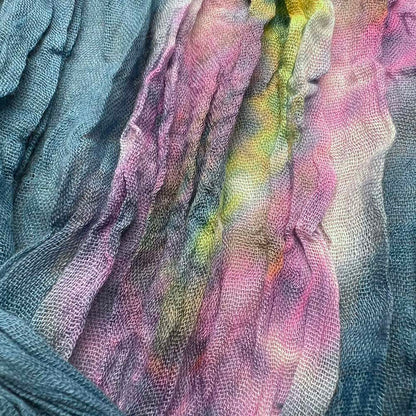 Turquoise Tie-Dye Cotton Scarf - Bohemian Crinkle Scarf 67inchx26inch